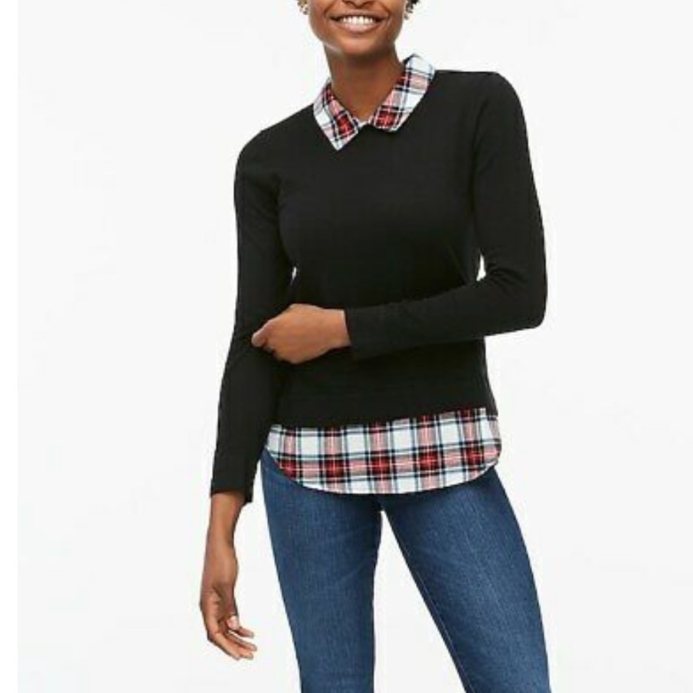 J. Crew Black Top with Plaid Collar Dark Academia